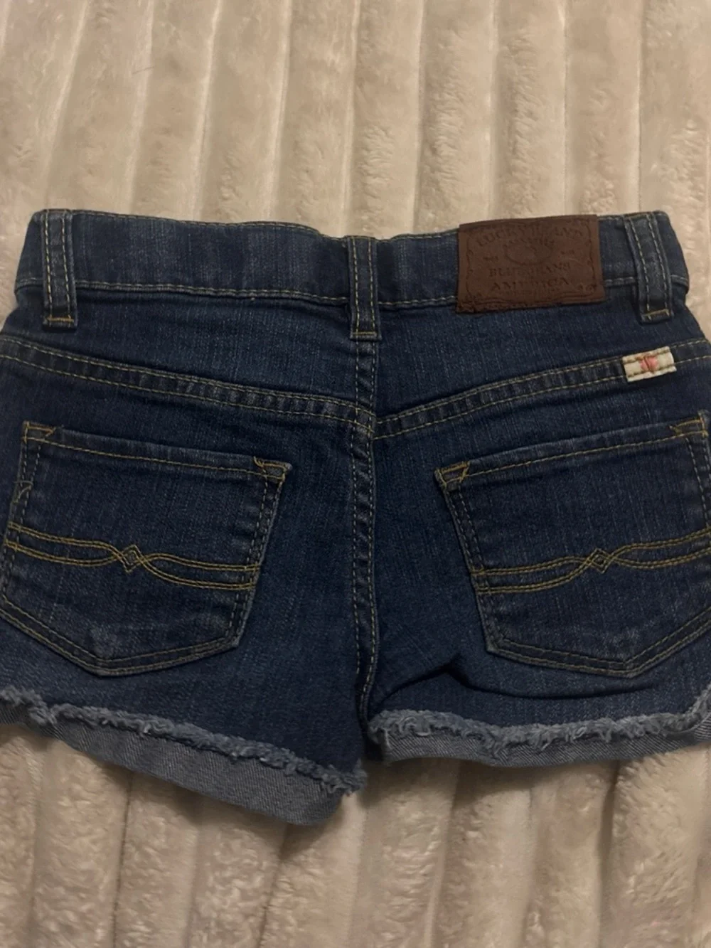 girls Lucky Brand Indigo Denim Frayed Hem Shorts